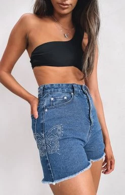 BB Exclusive Butterfly Denim Shorts Blue Denim