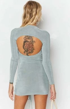 Beginning Boutique Dresses City Girl Ruched Mini Dress Slate