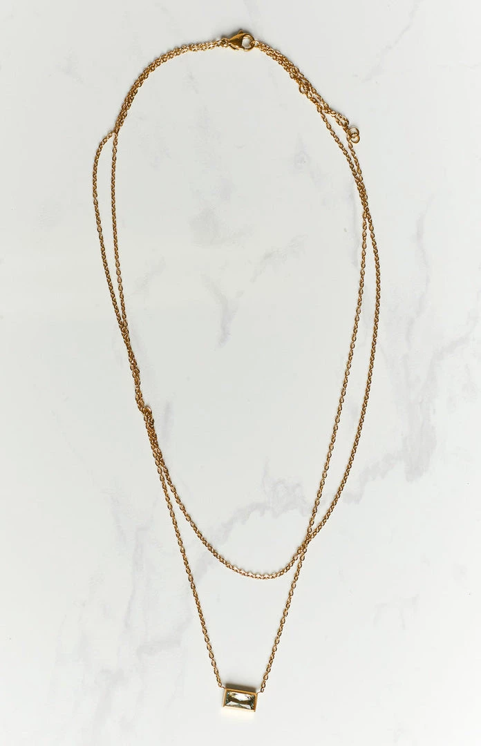 Eclat Accessories CZ Stone Brass Layered Necklace 3 Eclat Accessories CZ Stone Brass Layered Necklace