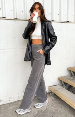 BB Exclusive Cabo Grey Straight Leg High Waisted Tailored Pant