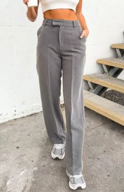 BB Exclusive Cabo Grey Straight Leg High Waisted Tailored Pant