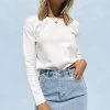 Beginning Boutique Tops Cambrie Long Sleeve Knit Top White