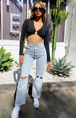 BB Exclusive Tops Camello Long Sleeve Crop Black