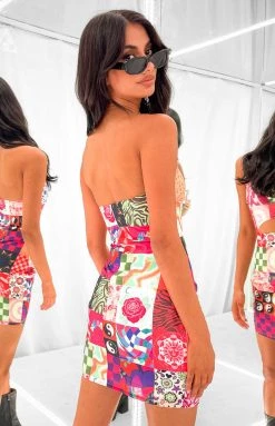 BB Exclusive New Candace Multi Print Strapless Mini Dress