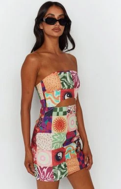 BB Exclusive New Candace Multi Print Strapless Mini Dress