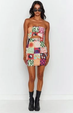 BB Exclusive New Candace Multi Print Strapless Mini Dress