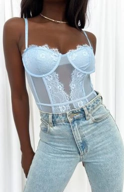 Beginning Boutique Caress Blue Lace Bodysuit