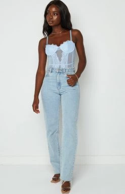 Beginning Boutique Caress Blue Lace Bodysuit