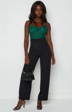 Beginning Boutique Tops Caress Green Lace Bodysuit