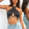 BB Exclusive Carly Black Satin Halter Top