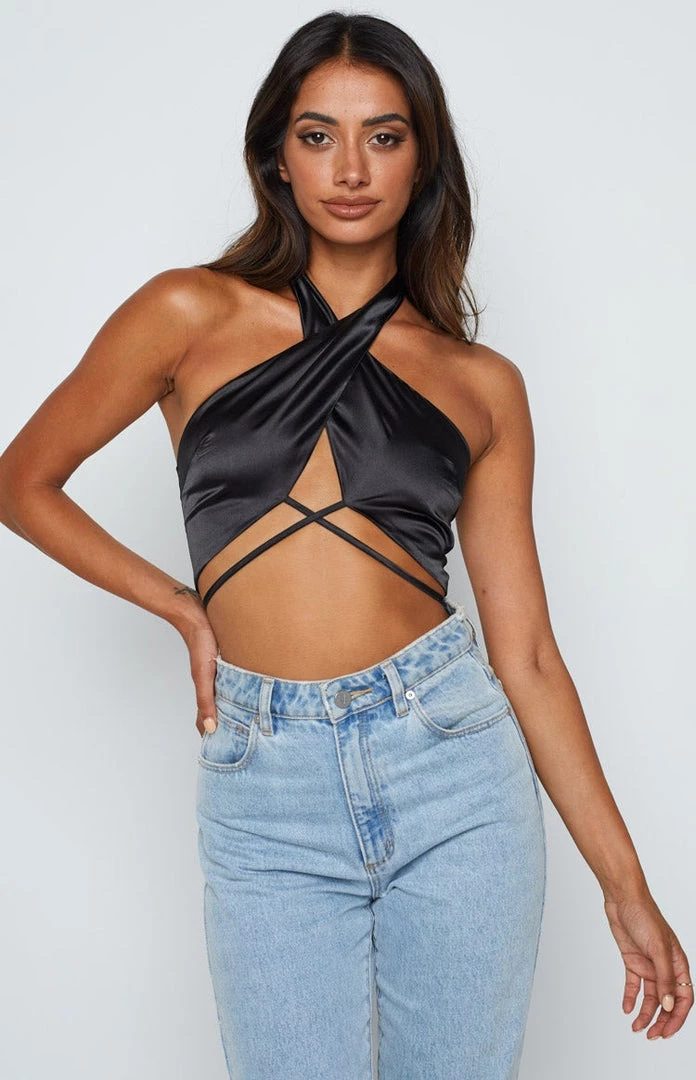 BB Exclusive Carly Black Satin Halter Top 2 BB Exclusive Carly Black Satin Halter Top
