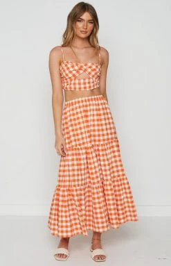 Beginning Boutique Cassian Orange Gingham Crop Top