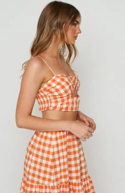 Beginning Boutique Cassian Orange Gingham Crop Top