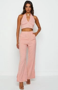 Beginning Boutique Bottoms Cassidy Checked Pants Pink