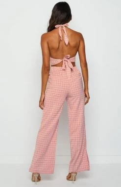 Beginning Boutique Bottoms Cassidy Checked Pants Pink