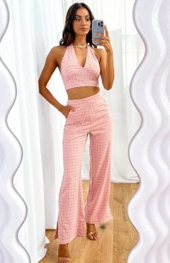 Beginning Boutique Bottoms Cassidy Checked Pants Pink