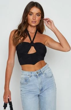 Beginning Boutique Castel Black Halter Top Tops