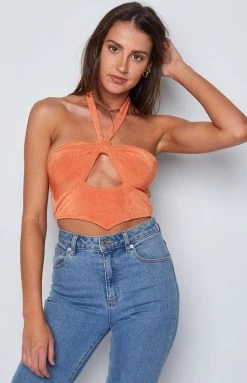 Beginning Boutique Tops Castel Orange Halter Top