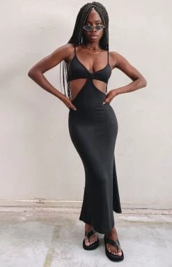 Beginning Boutique Catalina Cut Out Midi Dress Black Dresses