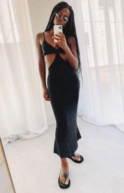 Beginning Boutique Catalina Cut Out Midi Dress Black Dresses