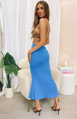 Beginning Boutique Catalina Cut Out Midi Dress Brown Blue