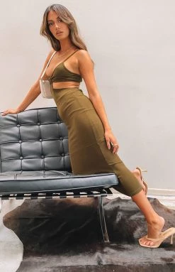 Beginning Boutique Catalina Cut Out Midi Dress Sage