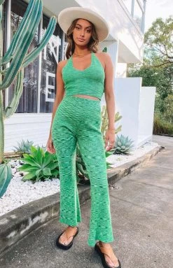 Beginning Boutique Ceasar Knitted Flare Pants Green Bottoms