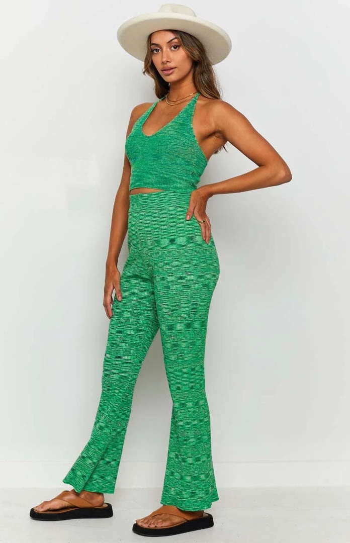 Beginning Boutique Ceasar Knitted Flare Pants Green Bottoms 5 Beginning Boutique Ceasar Knitted Flare Pants Green Bottoms
