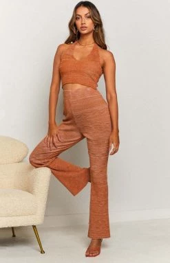 Beginning Boutique Bottoms Ceasar Knitted Flare Pants Orange