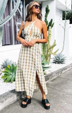 Beginning Boutique Dresses Chalet Checked Midi Dress Yellow