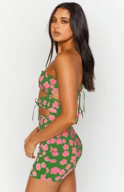BB Exclusive Chantria Green Floral Strapless Mini Dress