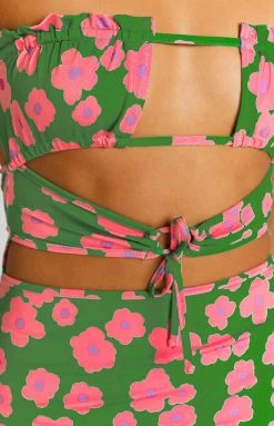 BB Exclusive Chantria Green Floral Strapless Mini Dress