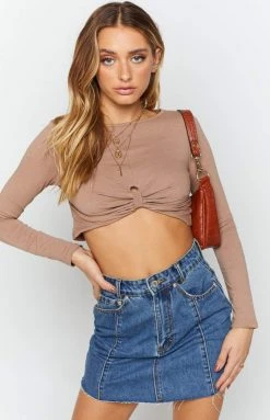 Beginning Boutique Charged Up Long Sleeve Crop Chocolate