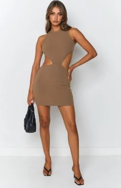 BB Exclusive Charli Side Cut Out Mini Dress Chocolate