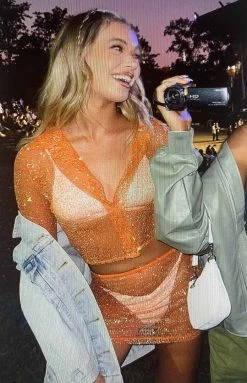 BB Exclusive Charmaine Orange Glitter Mini Skirt New 11 BB Exclusive Charmaine Orange Glitter Mini Skirt New