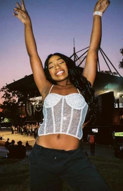 BB Exclusive Charmaine Silver Sparkle Corset Top New