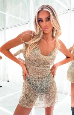 BB Exclusive New Charmaine Gold Glitter Mini Dress