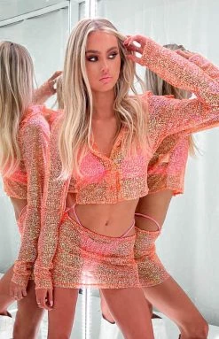 BB Exclusive Charmaine Orange Glitter Mini Skirt New