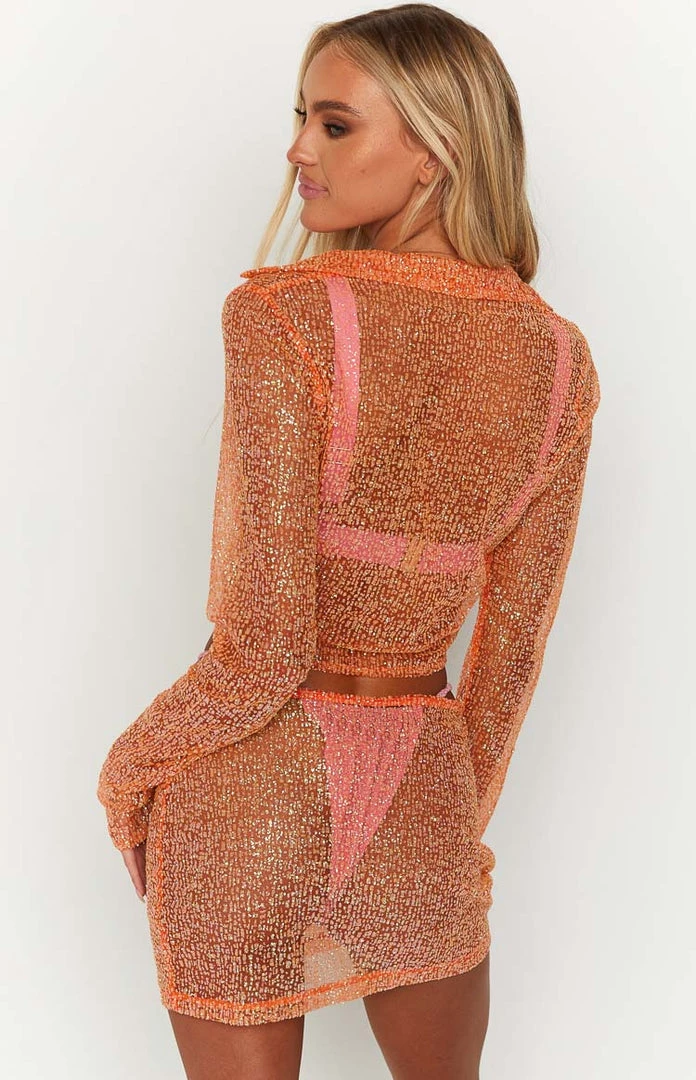 BB Exclusive Charmaine Orange Glitter Mini Skirt New 6 BB Exclusive Charmaine Orange Glitter Mini Skirt New