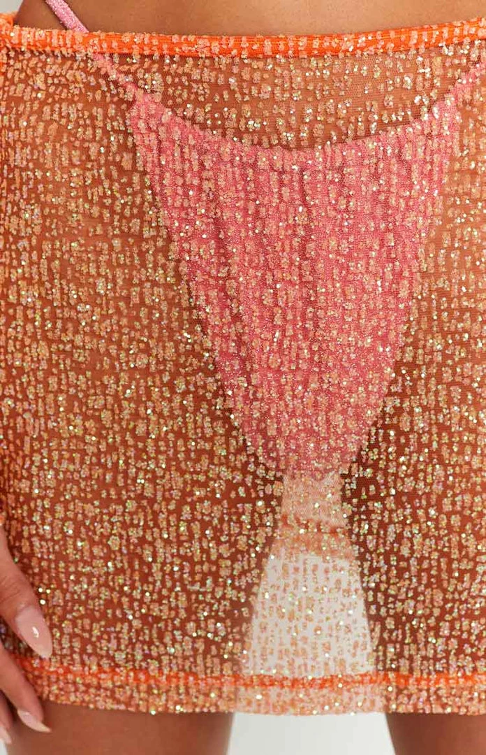 BB Exclusive Charmaine Orange Glitter Mini Skirt New 8 BB Exclusive Charmaine Orange Glitter Mini Skirt New