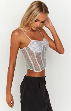 BB Exclusive Charmaine Silver Sparkle Corset Top New
