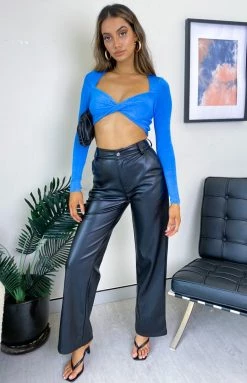 Beginning Boutique Chaser Twist Crop Top Blue Tops