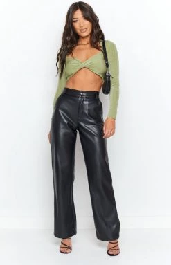 Beginning Boutique Chaser Twist Crop Top Sage