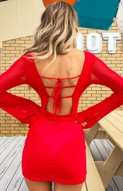 BB Exclusive Chicago Red Mesh Mini Dress