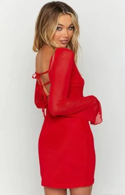 BB Exclusive Chicago Red Mesh Mini Dress