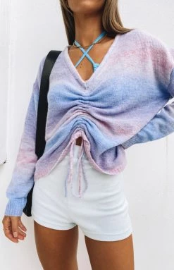 Beginning Boutique Chilled Out Ruched Sweater Purple