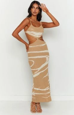 BB Exclusive Chorma Brown Swirl Midi Dress