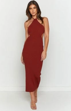 BB Exclusive New Christina Rust Halter Rib Maxi Dress