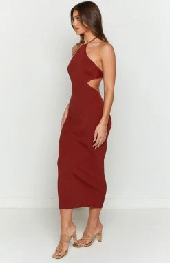 BB Exclusive New Christina Rust Halter Rib Maxi Dress