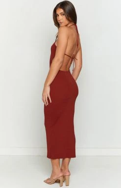 BB Exclusive New Christina Rust Halter Rib Maxi Dress